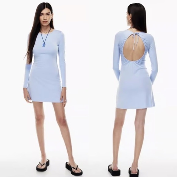 Aritzia Wilfred Small Stardust Long Sleeve Mini Dress Periwinkle Blue Open Back - Picture 3 of 8